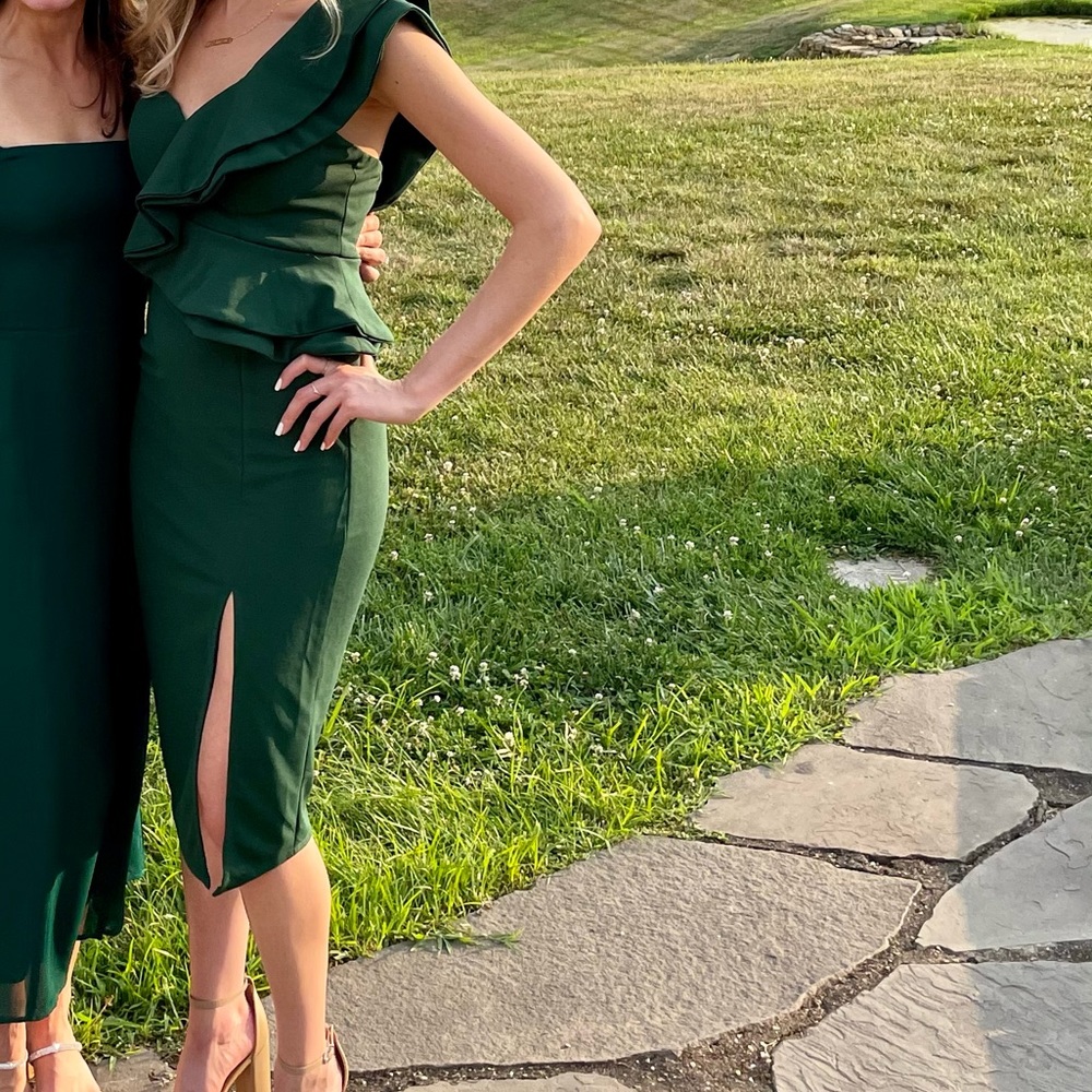 Olive green wedding guest dress